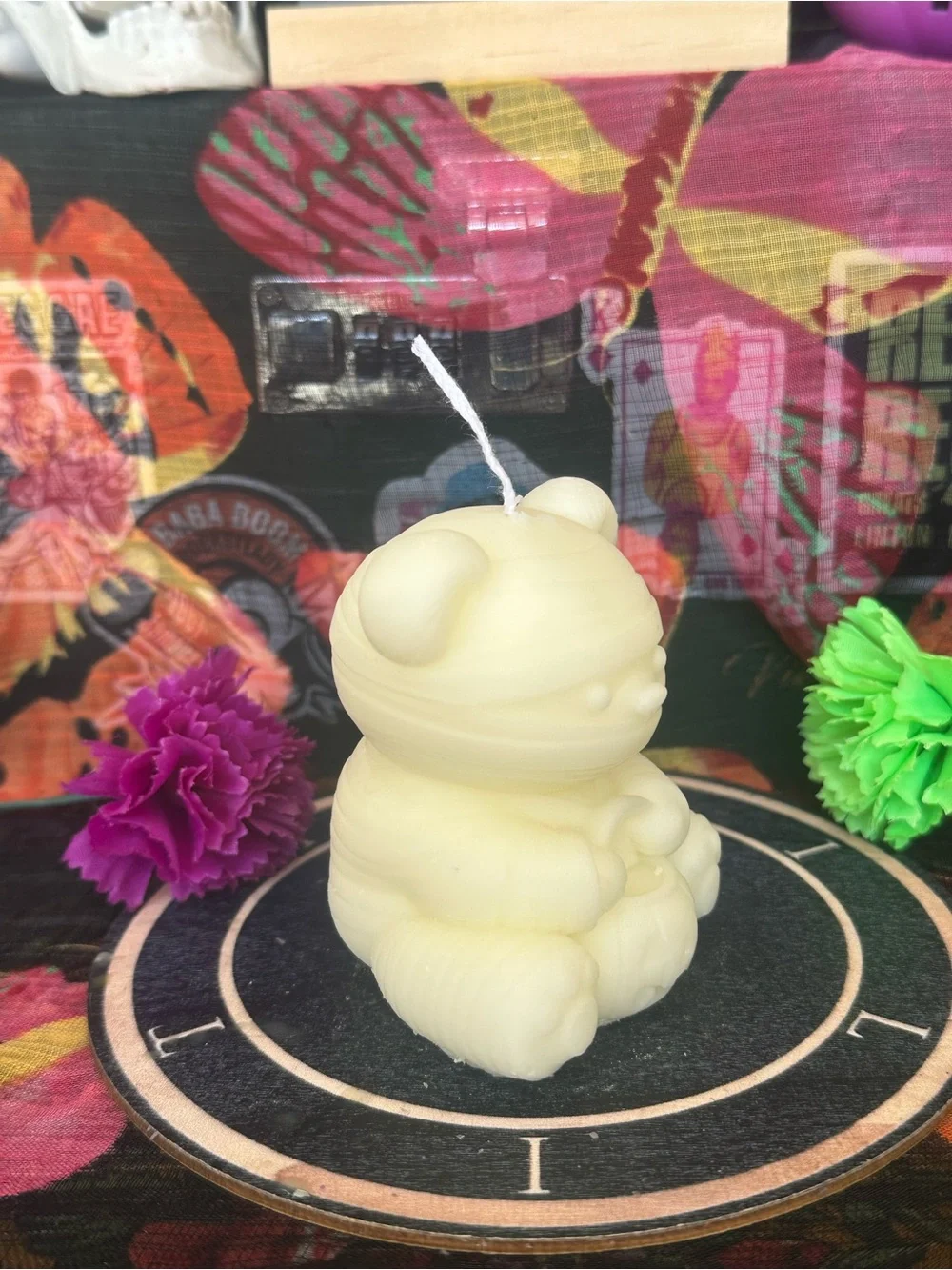 Handmade Ivory Mummy Bear Candle – Cute Halloween Teddy Bear Candle